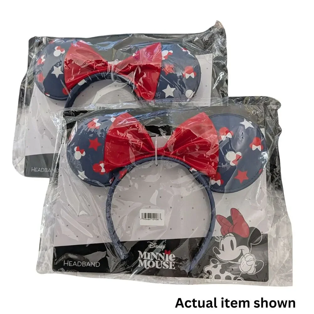 🎀 Disney Minnie Mouse Patriotic Headbands Set of 2 Red White Blue Stars